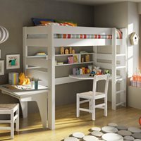 Mathy by Bols High Sleeper Bed in Dominique Design with Corner Desk - 186cm High - Mathy Azur Blue