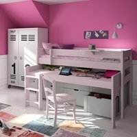 Mathy by Bols Single Mid Sleeper Bed in Dominique Design with Desk & Drawers - Mathy Beige Ivory