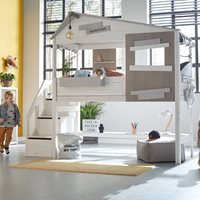 Lifetime The Hideout Mid Sleeper Luxury Kids Bed with Storage Steps  - Lifetime Whitewash
