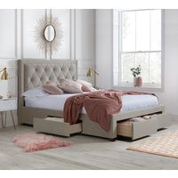 Woodbury - King Size - 4 Drawer Storage Bed - Warm Stone - Velvet - 5ft - Happy Beds