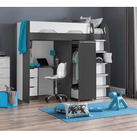 Pegasus - Single - Kids High Sleeper Bed - Grey and White - Wood - 3ft - Happy Beds