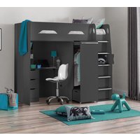 Pegasus - Single - Kids High Sleeper Bed - Anthracite Grey - Wood - 3ft - Happy Beds