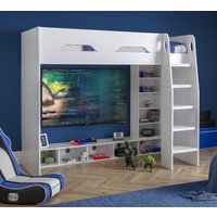 Galaxy - Single - Gaming High Sleeper Bed - White - Wood - 3ft - Happy Beds