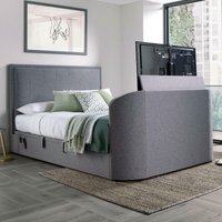 Griffin - Super King Size - Side-Opening Ottoman Storage Media Electric TV Bed - Light Grey - Velvet - 6ft - Happy Beds