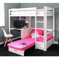 Hit - Kids High Sleeper Bed with Pink Futon Bed - White - Wooden - Single - 3ft - Happy Beds