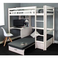 Hit - Kids High Sleeper Bed with Black Futon Bed - White - Wooden - Single - 3ft - Happy Beds