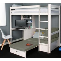 Hit - Kids High Sleeper Bed with Silver Futon Bed - White - Wooden - Single - 3ft - Happy Beds