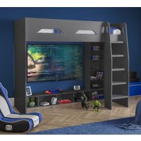 Galaxy - Single - Gaming High Sleeper Bed - Grey - Wood - 3ft - Happy Beds