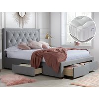 Woodbury/Signature Crystal - Super King Size - Velvet Storage Bed with 4 Drawers and 3000 Pocket Sprung Mattress Included - Grey/White - Velvet/Fabric - 6ft - Happy Beds