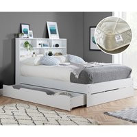 Alfie/Signature Crystal - Super King Size - Bookcase Bed with Underbed Drawer and 3000 Pocket Sprung Mattress Included - White - Wooden/Fabric - 6ft - Happy Beds
