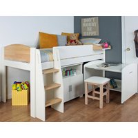 Urban - European Single - Mid Sleeper with Pull-Out Desk and Combi Chest - Birch - Wooden - 3ft - Happy Beds