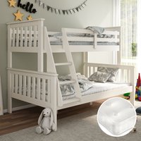Atlantis/Clay - Single/Double - Triple Sleeper Bunk Bed and 2 Open Coil Spring Reflex Foam Orthopaedic Mattresses Included - White - Wooden/Fabric - 3ft/4ft - Happy Beds