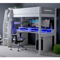 Urban - Single - PC Gaming High Sleeper Bed - White and Grey - Wood - 3ft - Happy Beds