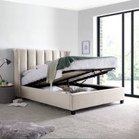 Aurora - King Size - Ottoman Storage Bed - Neutral Stone - Velvet - 5ft - Happy Beds