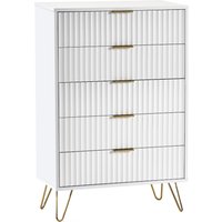 Murano - 5 Drawer Chest - White - Wooden - Happy Beds