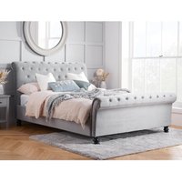 Opulence - King Size - Scroll Sleigh Bed - Grey - Velvet - 5ft - Happy Beds