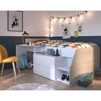 Milky - Single - Kids Mid Sleeper Bed - White and Grey - Wood - 3ft - Happy Beds