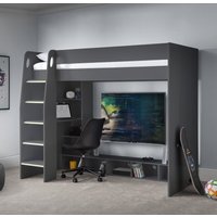 Nebula - Single - Gaming High Sleeper Bed - Storage and Desk - Dark Grey - Wooden - 3ft - Happy Beds
