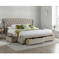 Newton - King Size - 4-Drawer Storage Bed - Neutral Stone - Velvet - 5ft - Happy Beds