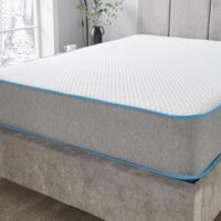 Starlight Beds™ Soft Fabric with 1" Memory Foam Layer Open Coil Blue and Grey Border Spring Mattress - 2ft6 Small Single Mattress (75cm by 190cm)