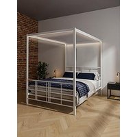 Xr Living Fern 4 Poster Canopy Bed With White Soft Glow Led Light - White - Double