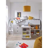 Very Home Mico Mid Sleeper Bed With Pull-Out Desk And Storage With Mattress Options (Buy & Save!) - White/Grey - Bed Frame Only