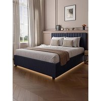 Xr Living Maisie Velvet Ottoman Bed With Under Frame Led Lights - Navy