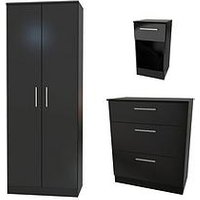 Swift Montreal 3 Piece Ready Assembled Package - 2 Door Wardrobe, 3 Drawer Chest And 1 Drawer Bedside Table - Black